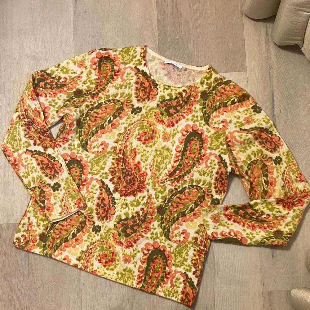 NWOT! Neiman Marcus Fine Knit 100% Cashmere Floral Paisley Sweater - Size M